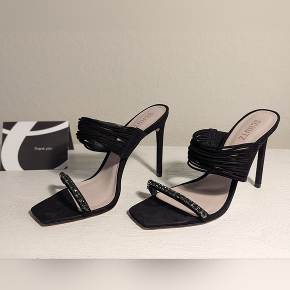 Schutz kimber strappy black suede heels with beading, size 10 - Picture 7 of 12